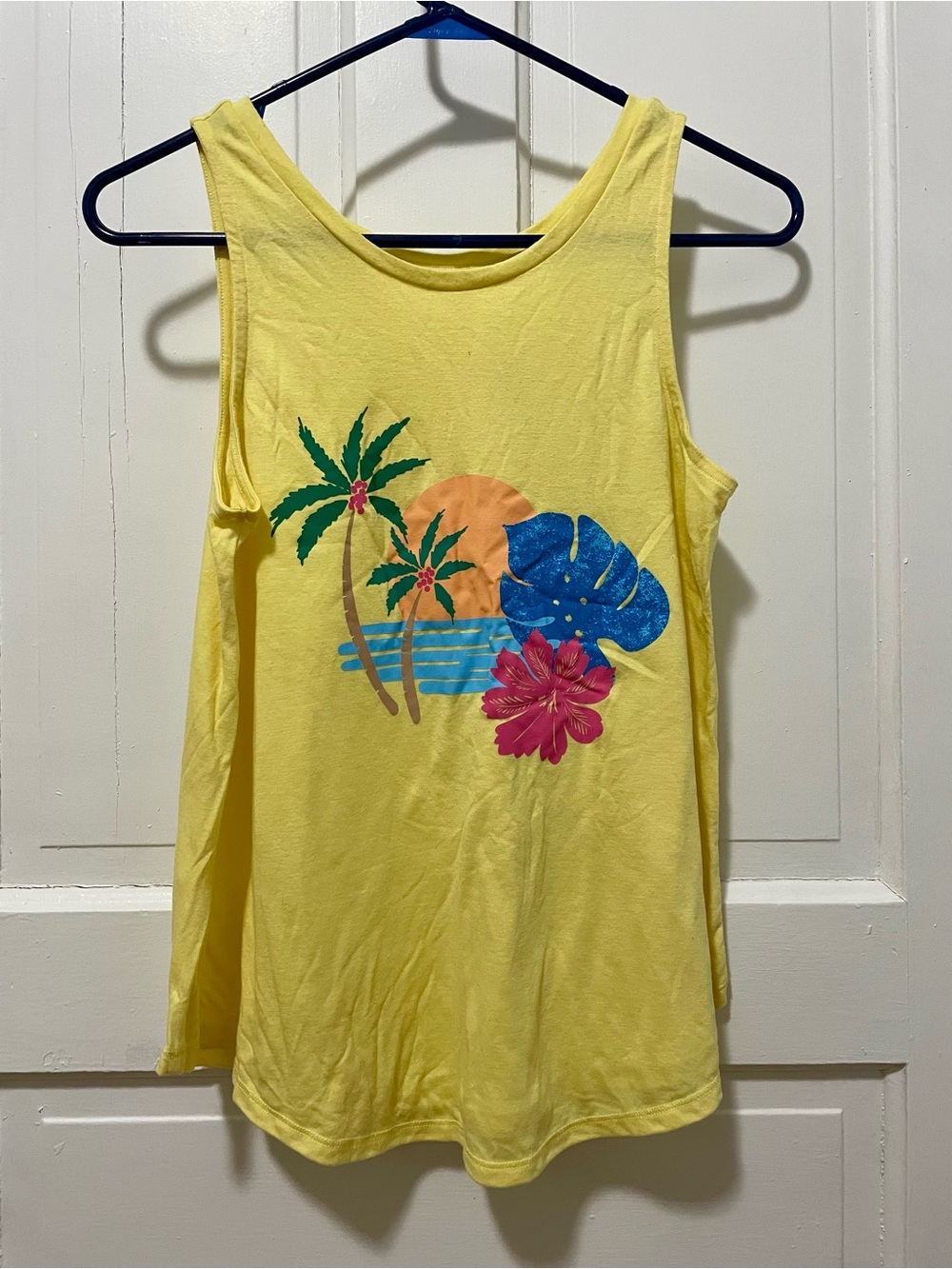 St John's Bay Yellow Palms Tank Top Women's Size Petite Small